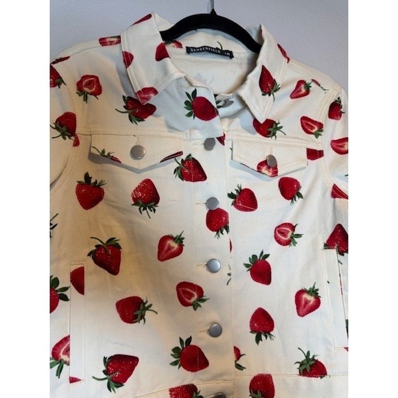 Dangerfield Dolls Kill Strawberry Drill Print Denim Jacket Trucker Coat sz 10 - Picture 5 of 11